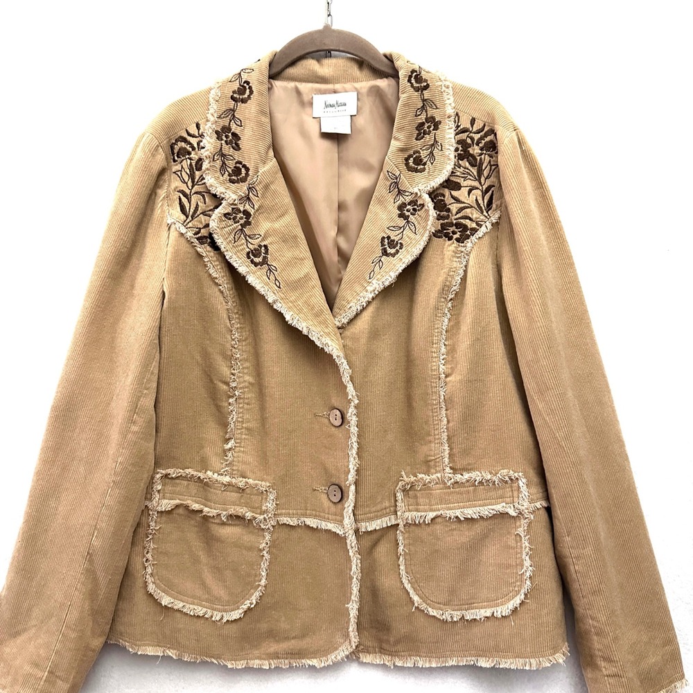 Vintage Neiman Marcus XL Corduroy Embroidered Frayed Western Jacket 80s 90s Y2K